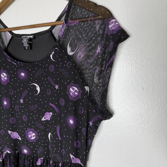 Hot Topic Dress Goth Medium Black Purple Mesh Celestial Space Sun Moon Stars - Picture 2 of 7